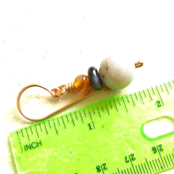 Semi-Precious Short Stack - Fall Dangle Earrings - Handmade Copper Earhooks - Picture 7 of 8